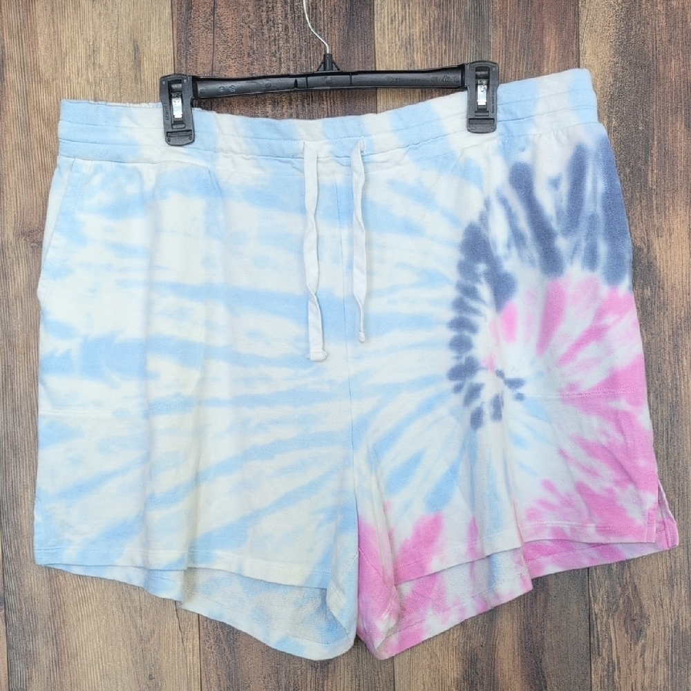 Ava & Viv Blue and Pink Athletic Shorts Tie-Dye 1X